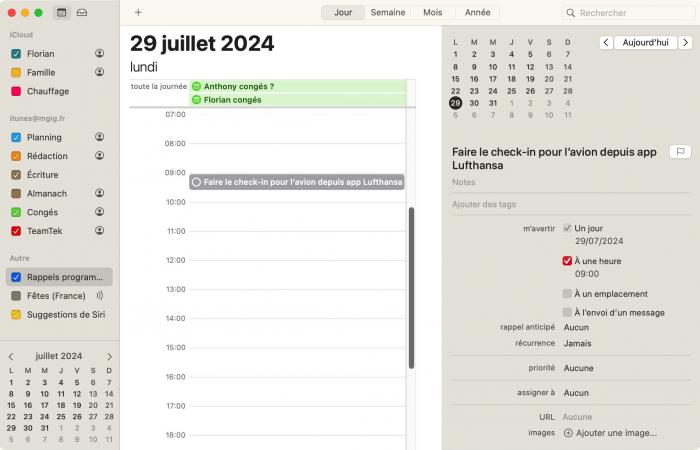 Vista previa del calendario, que reemplaza los recordatorios en macOS Sequoia e iOS 18