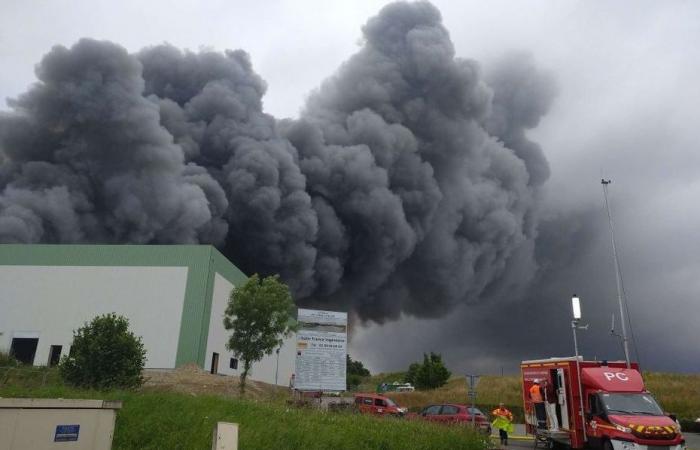 Un espectacular incendio industrial en una fábrica de Mayenne, un bombero resultó levemente herido