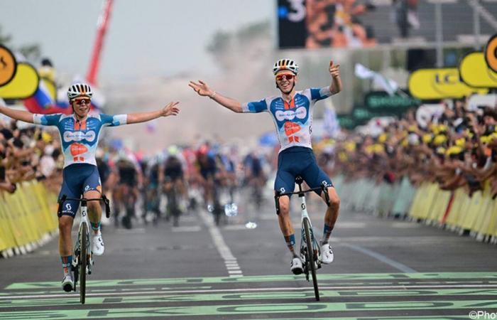 Celebrando la meta en su primera etapa del Tour: Frank van den Broek (casi) hace realidad su sueño