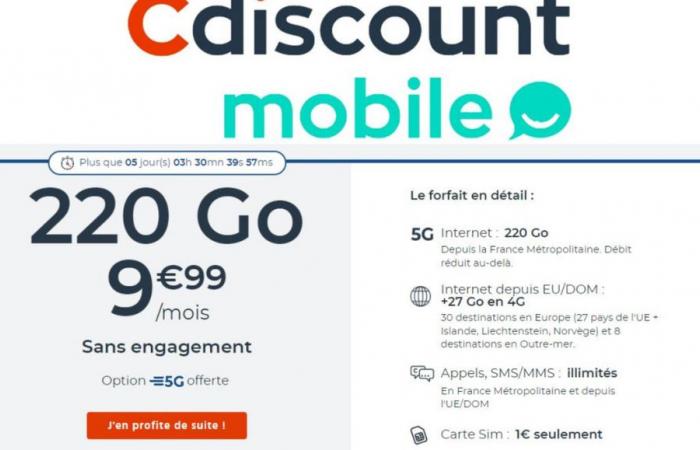 Buen trato: Cdiscount Mobile ofrece un paquete 5G de 220 GB a 9,99 € al mes