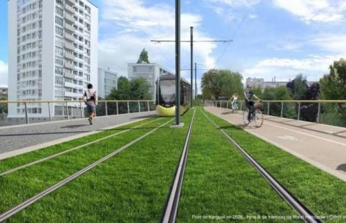 Tranvía de Brest: colocación de la primera piedra del puente Kergoat