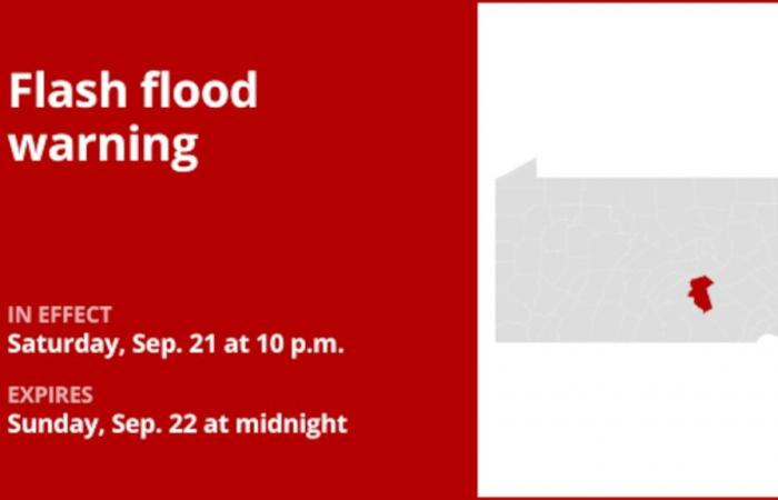 Advertencia de inundaciones repentinas que afectará al condado de Dauphin hasta la madrugada del domingo