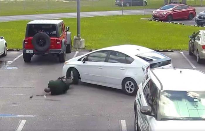 EN VÍDEO | Acción deliberada: un conductor “maníaco” golpea violentamente a un policía que intentaba ayudarla