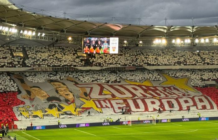 Coreografía “Back in Europe” en toda la curva de Cannstatt