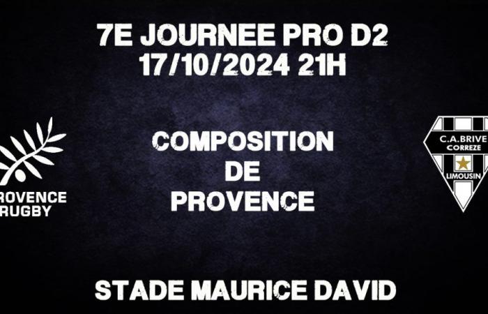 Pro D2 Provence Rugby – Brive: Composición de Provenza