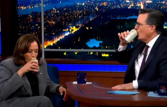 cuando Kamala Harris bebe una cerveza en vivo en la televisión estadounidense