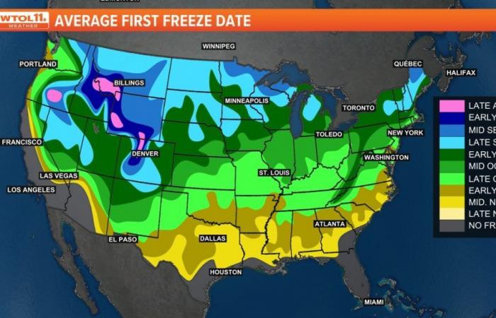 Fechas de las primeras heladas y heladas en Ohio