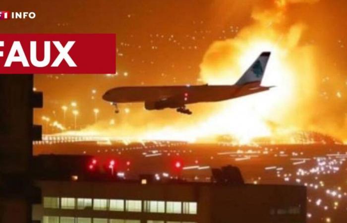 Tenga en cuenta que esta foto de un avión aterrizando en Beirut con una explosión como telón de fondo fue tomada utilizando una IA.