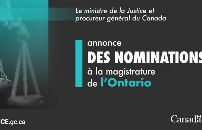 Ministro de Justicia y Fiscal General de Canadá anuncia nombramientos judiciales en Ontario