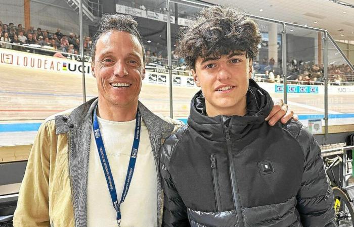 El ex piloto amateur Sylvain Chavanel, el primer seguidor de su hijo en el Campeonato de Francia de pista en Loudéac