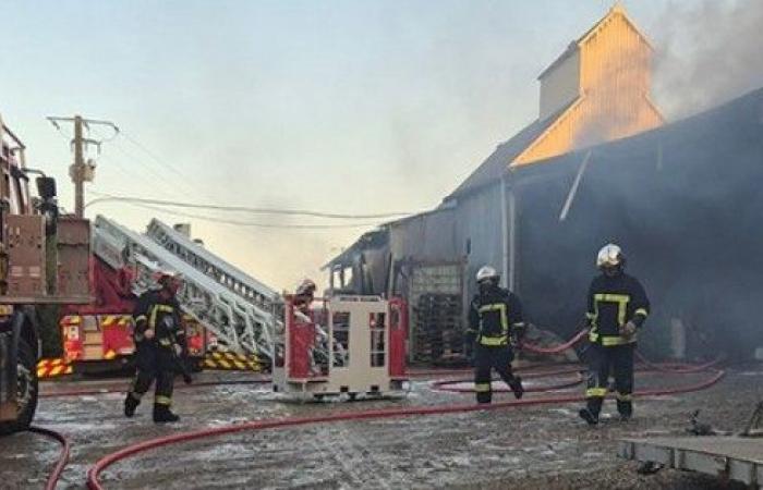 Gran incendio en un edificio agrícola