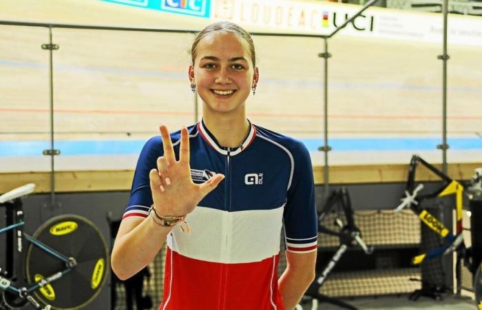 El pase de tres para Zoé Bihan durante el campeonato francés de pista Avenir en Loudéac