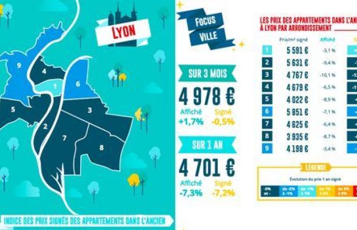 Los precios inmobiliarios cayeron un 10% en Lyon y un 11,6% en Saint-Etienne