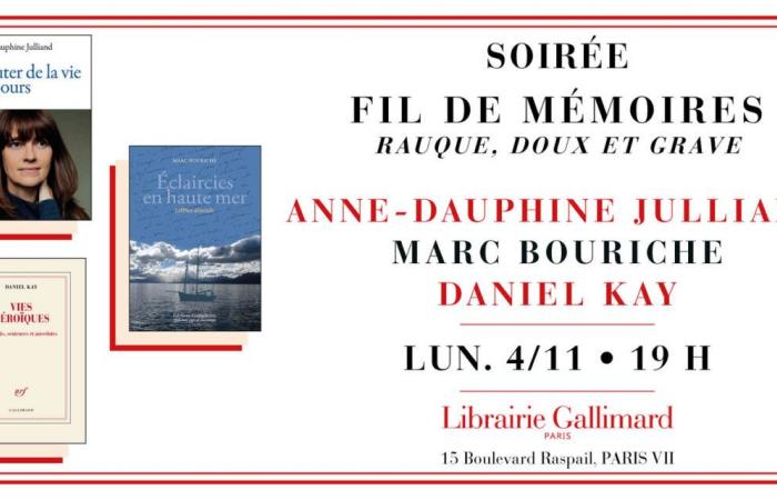 Velada Fil de MémoireS con Anne Dauphine Julliand, Marc Bouriche y Daniel Kay en la Librairie Gallimard Librairie Gallimard París lunes 4 de noviembre de 2024