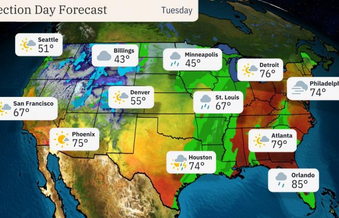 Pronóstico del tiempo para el día de las elecciones: Lluvia en los estados indecisos