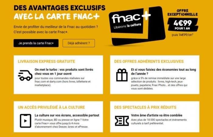 La tarjeta Fnac+ se vende a 5 € durante 1 año durante los avances del Black Friday