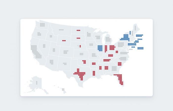 el mapa de resultados en tiempo real, Estado por Estado