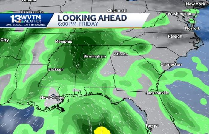 El clima ventoso trae consigo la posibilidad de lluvias en el pronóstico de Alabama