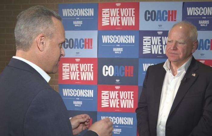 El candidato a vicepresidente Tim Walz habla con NewsChannel 7 en vísperas de las elecciones