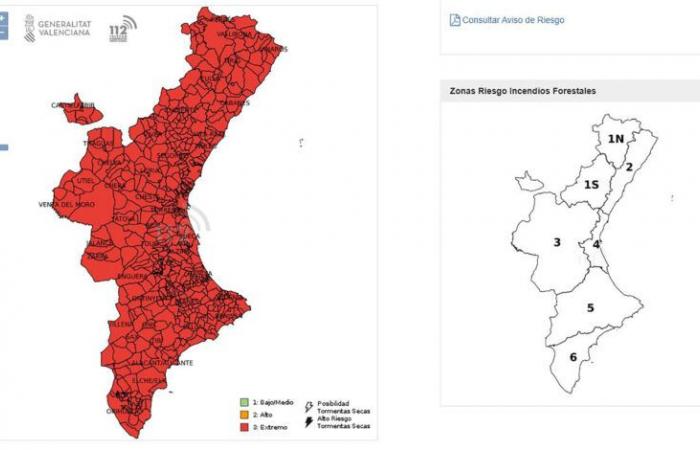 El riesgo extremo de incendios forestales se establece en toda la Comunidad Valenciana