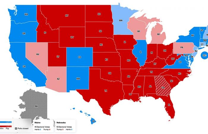 Consulte el mapa de conteo en vivo de los resultados de las encuestas presidenciales de Estados Unidos aquí