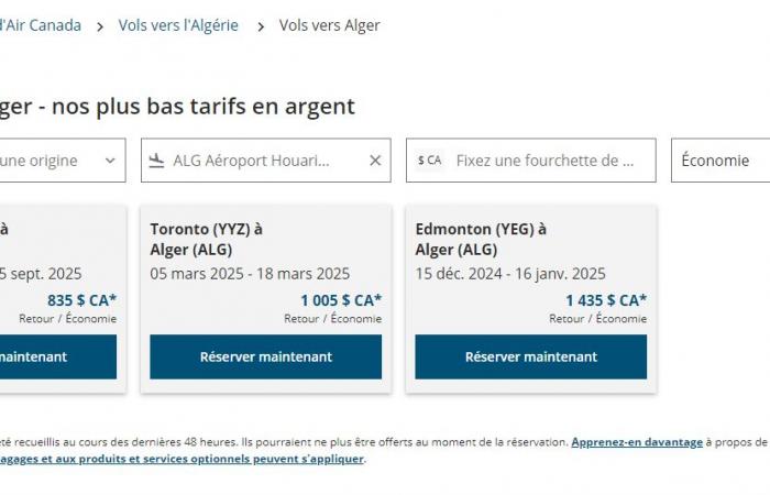 Vuelos Canadá – Argel: Los precios más bajos en Air Canada