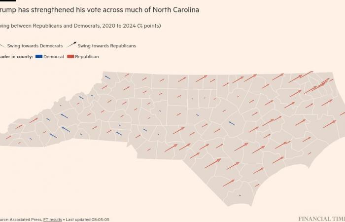 El giro hacia Trump en mapas y gráficos