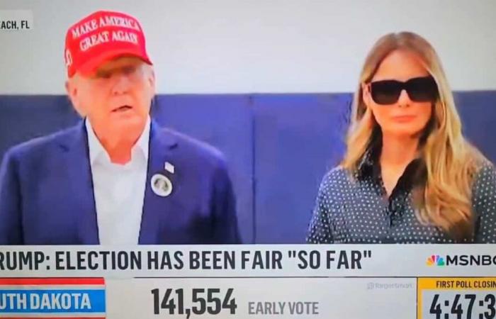 Internautas están convencidos de que Trump votó acompañado de una falsa Melania con grandes gafas de sol