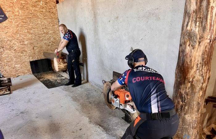 Para el Campeonato del Mundo de Timbersports, los equipos francés y australiano entrenaron en Ariège