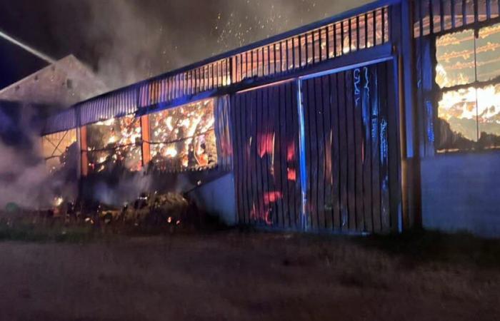 Gran incendio en un galpón agrícola de 1.000 m2