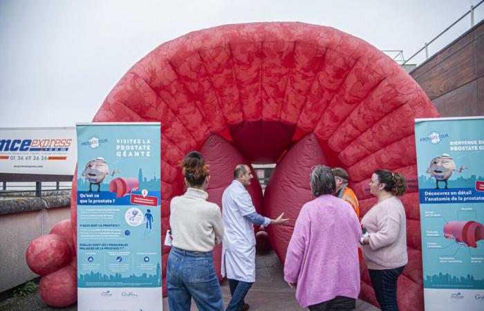 Una próstata inflable gigante instalada en el hospital para desafiar a los transeúntes.