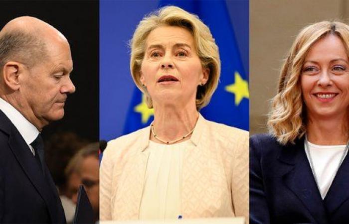 Ursula Von der Leyen, Giorgia Meloni y Olaf Scholz, tres visiones contrapuestas