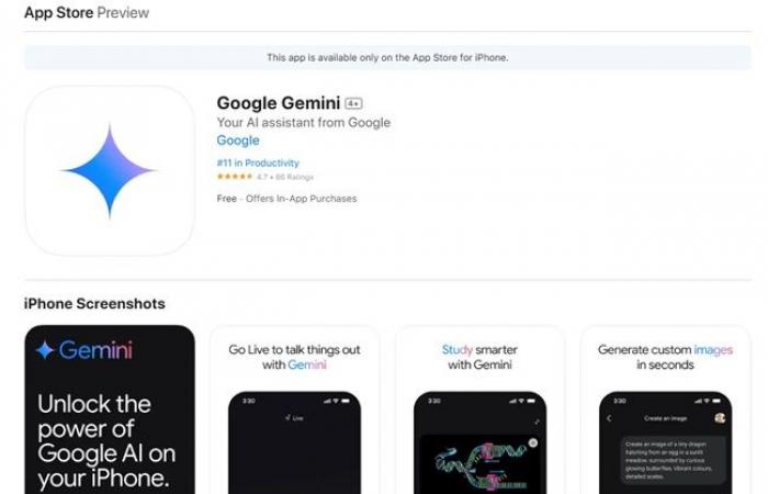 La aplicación Google Gemini AI aparece en la App Store de iOS antes del lanzamiento