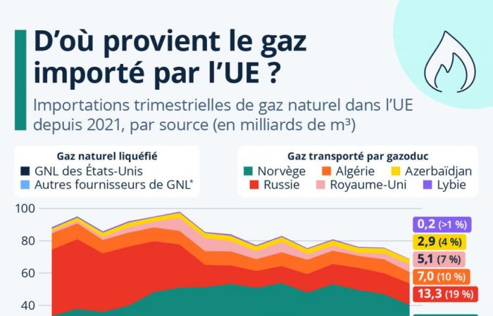 Gráfico: Principales proveedores de gas de la Unión Europea a lo largo del tiempo