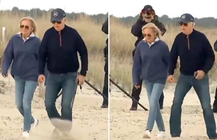 Joe Biden salió a caminar por la playa, pero no fue fácil