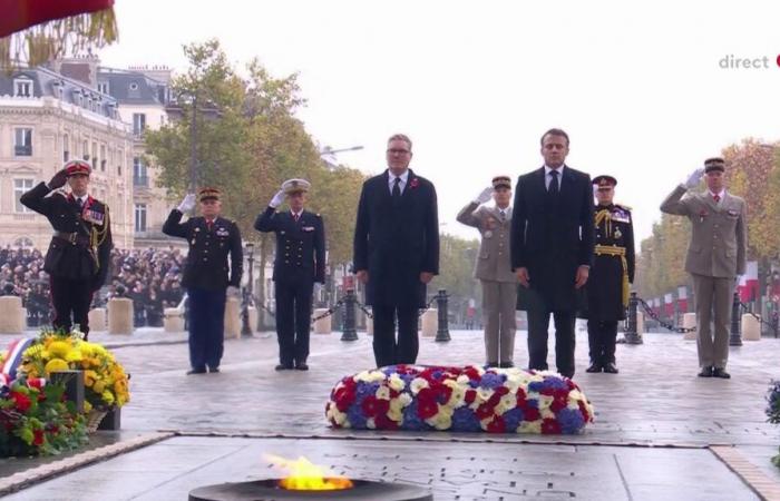 Emmanuel Macron y el primer ministro británico reavivaron la Llama del Recuerdo bajo el Arco de Triunfo