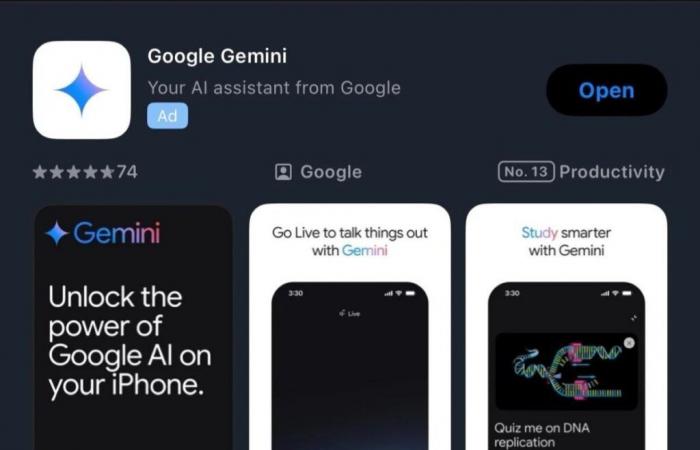 Aplicación independiente Google Gemini detectada en IOS