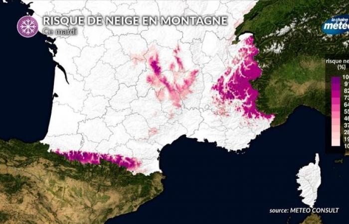 Clima martes 12 de noviembre: sensación invernal, nieve en las montañas y fuertes tormentas en el sureste