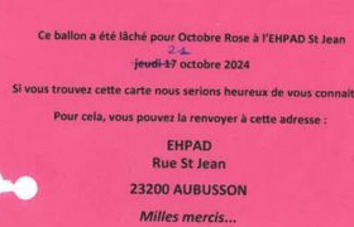 Para el Octubre Rosa, un residente de una residencia de ancianos suelta un globo en Creuse… y recibe una respuesta de Alemania