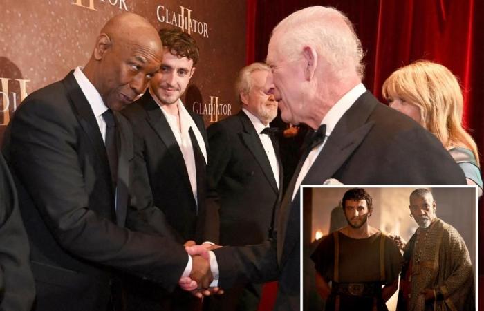 Denzel Washington fracasa en su encuentro con el rey Carlos III en el estreno de ‘Gladiator II’