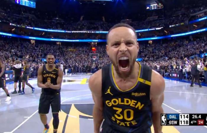 Steph Curry tuvo una reacción despiadada después de anotar el tiro que selló el juego contra los Mavs