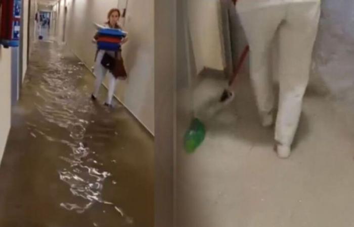 El Hospital Clínico de Málaga, inundado por la DANA: las enfermeras achican agua