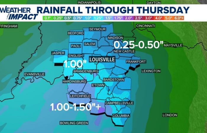 Se espera que algunos condados de Kentucky vean más de una pulgada de lluvia