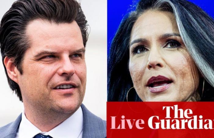 Trump anuncia a Matt Gaetz como fiscal general y a Tulsi Gabbard para el puesto superior de inteligencia – Política estadounidense en vivo | Elecciones estadounidenses 2024