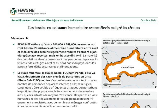 República Centroafricana: Actualización sobre el seguimiento remoto: las necesidades de asistencia humanitaria siguen siendo elevadas a pesar de las cosechas, octubre de 2024 – República Centroafricana