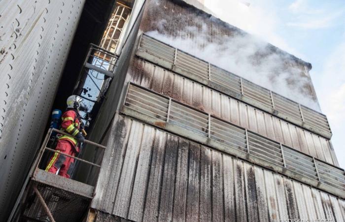 Un silo lleno de cereales arrasado por las llamas en el Oise