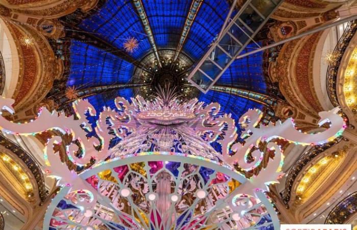 Inauguración de escaparates y árbol de Navidad en Galeries Lafayette 2024 con Vianney en escaparate