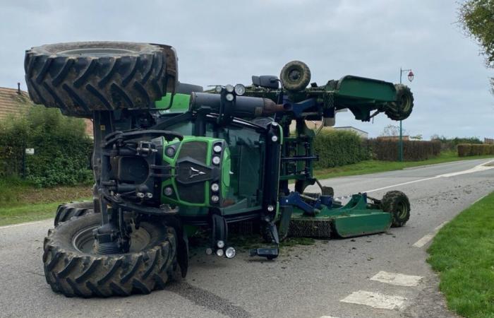 El tractor vuelca y el conductor resulta ileso.