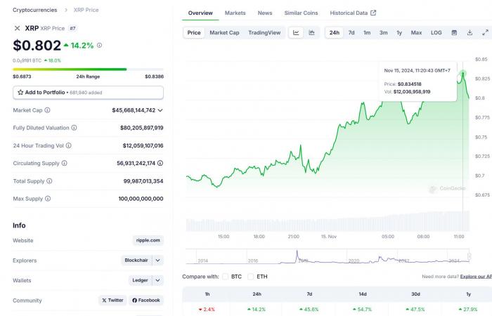 El token XRP de Ripple se dispara un 20% a 0,83 dólares después de que el presidente de la SEC, Gary Gensler, insinuara su renuncia