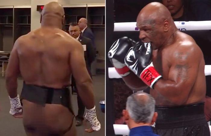 El trasero de Mike Tyson se muestra en la pelea con Jake Paul, además de por qué se mordió el guante